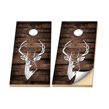 Premium Cornhole Vinyl Wraps - 3M Decal - Hunting - Rustic Wood Deer Antlers