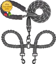 Dual Dog Leash - 360° Swivel, No Tangle Walking Leash with Shock Absorbing Bunge