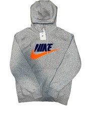 Nike Men's Club Fleece Pullover Hoodie Smoke Grey/Safety Orange FN3104-063 Sz M