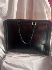 Vintage Black Eel Skin Briefcase High Polish Double Handle Full Zip