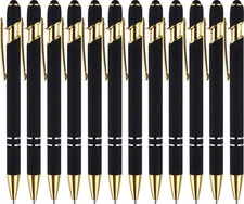 12 Pack Black Gold Ballpoint Pen with Stylus Tip, 1.0 Mm Black Ink Smooth