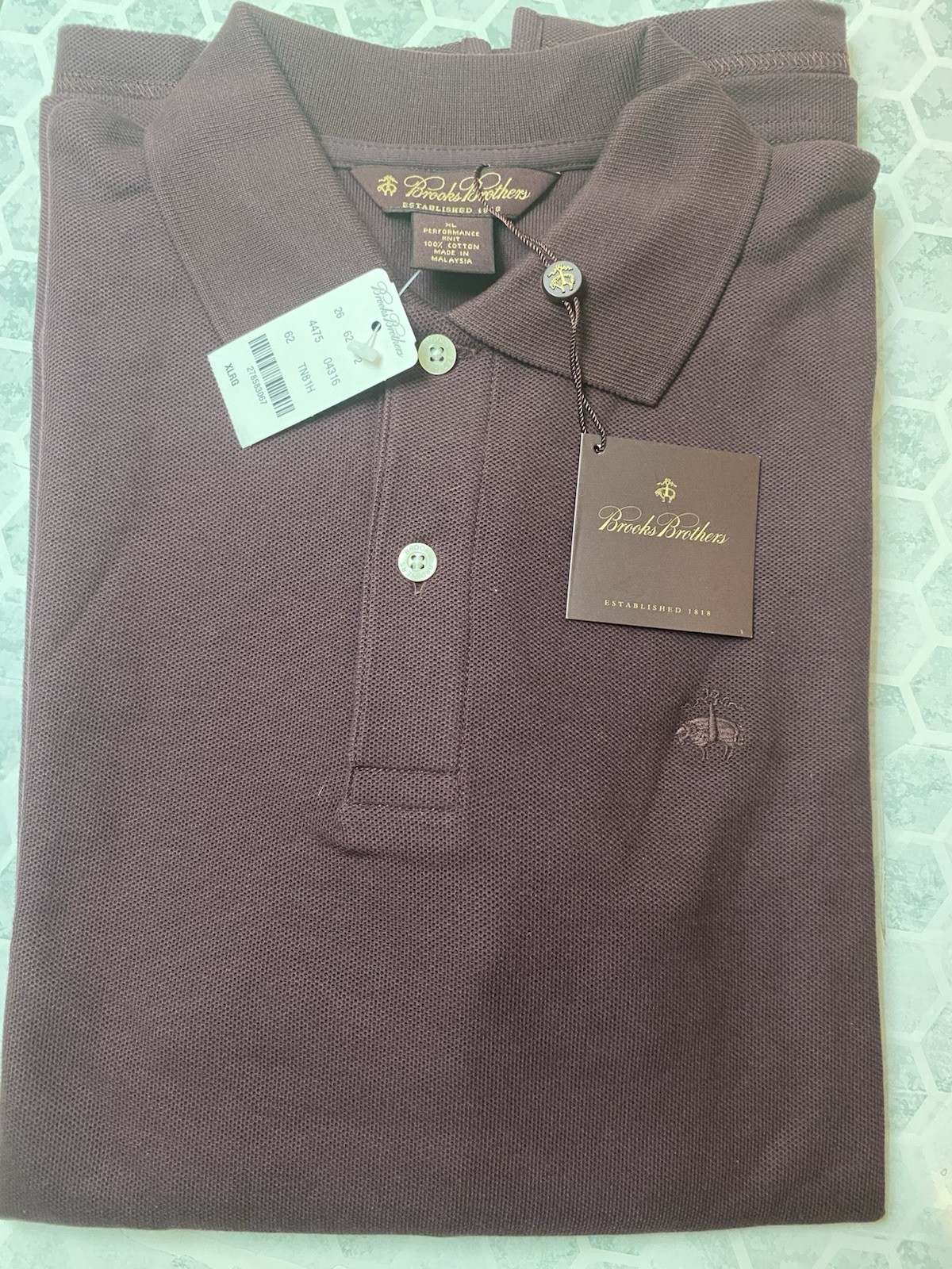 BROOKS BROTHERS Shirt Men's XL Slim Burgundy Long Sleeve Cotton Performance Polo thumbnail 3