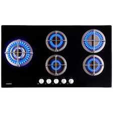 PremierTech Piano Cottura a Gas 5 fuochi 90 cm (87.8cm) Vetro Nero Wok Supporti