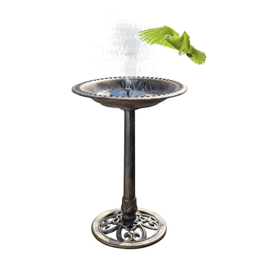 28 Inch Bird Bath with Solar Fountain Weather Resistant Garden Decor