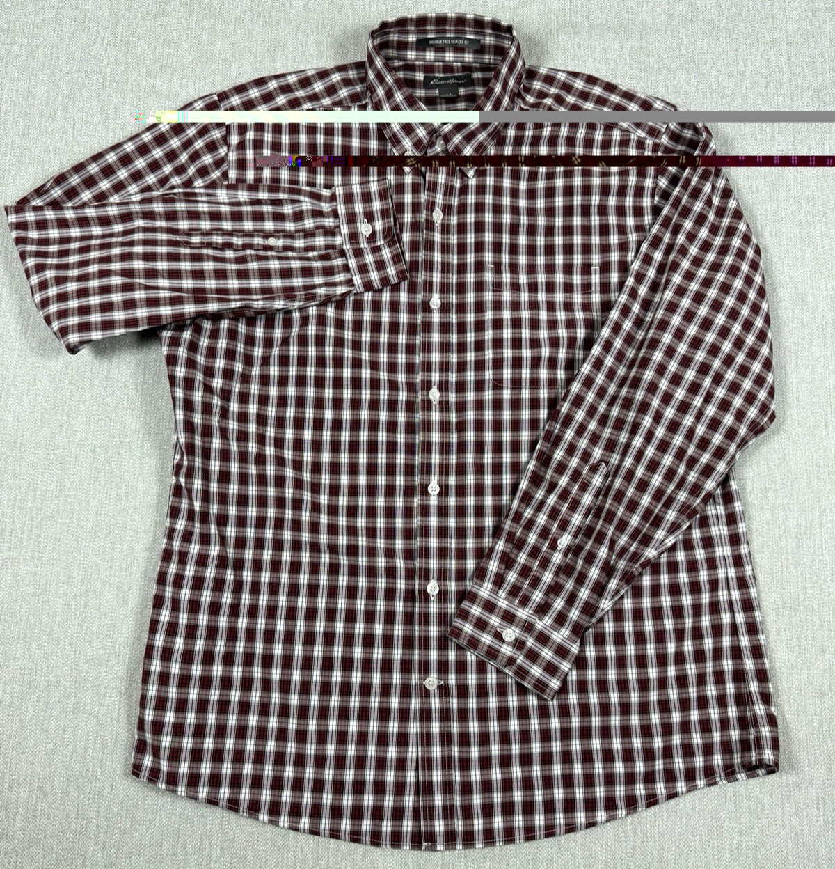 Eddie Bauer Men Large Red White Plaid Wrinkle Free Relaxed Fit Button Down Shirt image 2