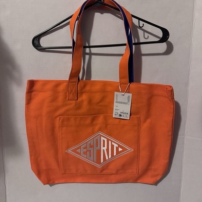 ESPRIT 90's Style Orange & Blue Canvas Logo Tote Authentic NWT