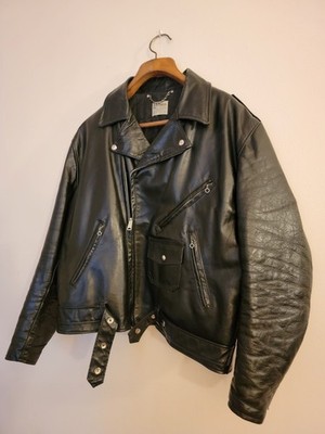 VINTAGE 50s Cafe Racer Black Leather Biker Jacket Quilt Lined PERFECTO TALON 2XL