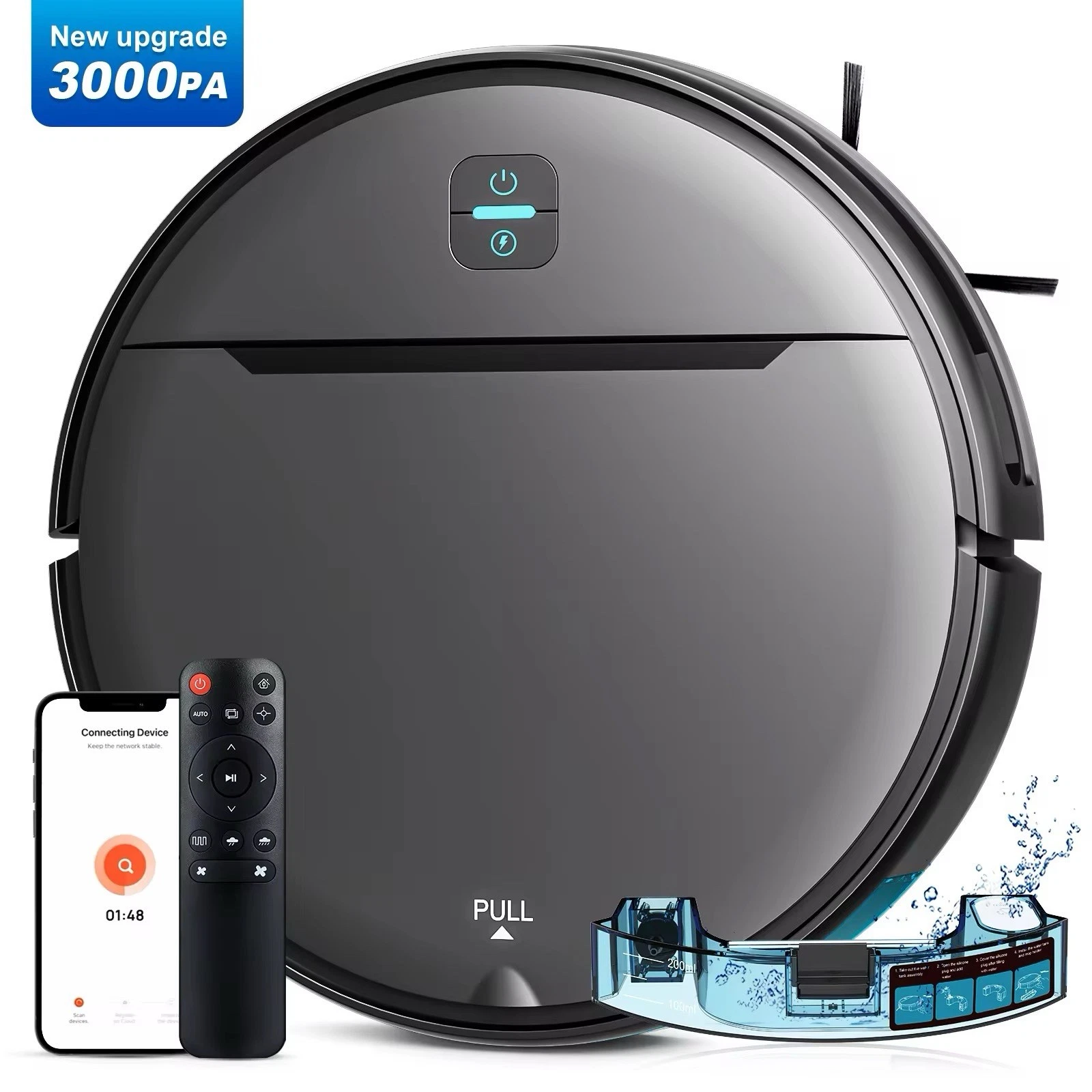 Automatic Robot Vacuum Cleaner 3000Pa App Control Wet Dry Mop-Eco Friendly