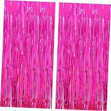 2 Pcs 3.2ft x 8.2ft Shiny Metallic Tinsel Foil Fringe Curtains Photo Hot Pink