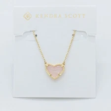 New Kendra Scott Ari Heart Gold Necklace in Pink Quartz