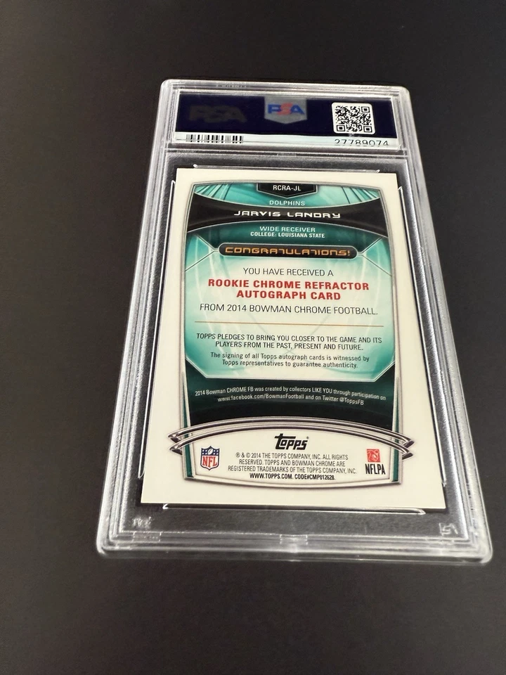 2014 Bowman Chrome Jarvis Landry Auto /50 Gold Refractor Rookie Miami PSA 10 - Image 3 of 4