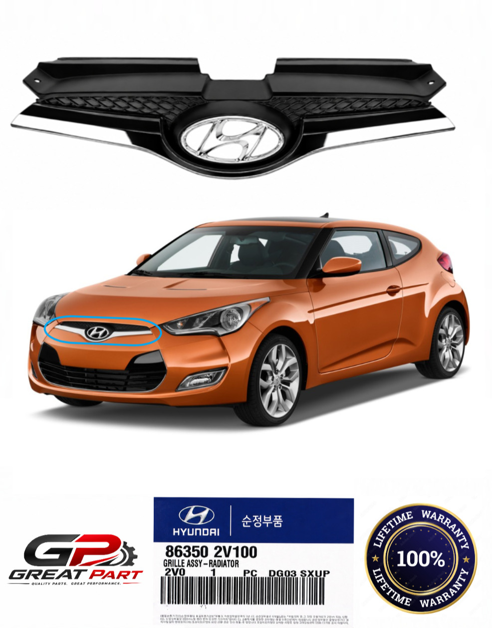 GENUINE OEM ⭐ Hyundai Veloster 2012-2017 Radiator Chrome Grille Upper Base ⭐⭐⭐⭐⭐