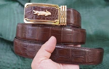 W 1.3" - Brown Genuine CROCODILE LEATHER Skin Men's Belt Automatic Buckle #R5