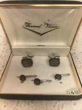 VTG Swank Mother of Pearl Cufflink Shirt Tuxedo Button Studs Silver Tone Set