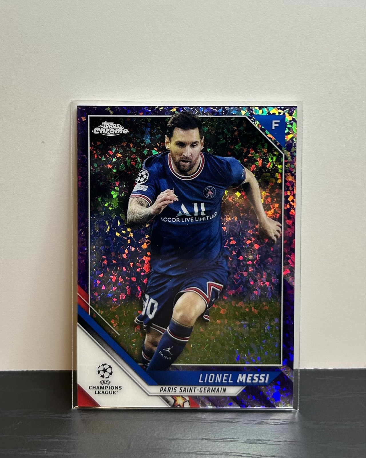 2021-22 Topps Chrome UCL - Lionel Messi #100 Purple Mini-Diamond Refractor /250