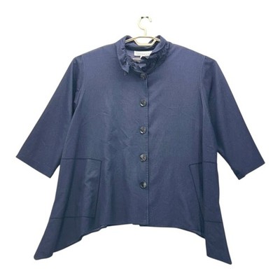 Caroline Rose Womens Chambray Button Up Shirt Size 3x Ruffle Collar USA