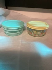 Set Of Two Small Glass Bowls With Snap On Lids For Food Or Storing  5” L  2.5” H