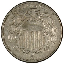 1866 Shield Nickel with Rays AU+ Almost UNC Great Type Coin A1021