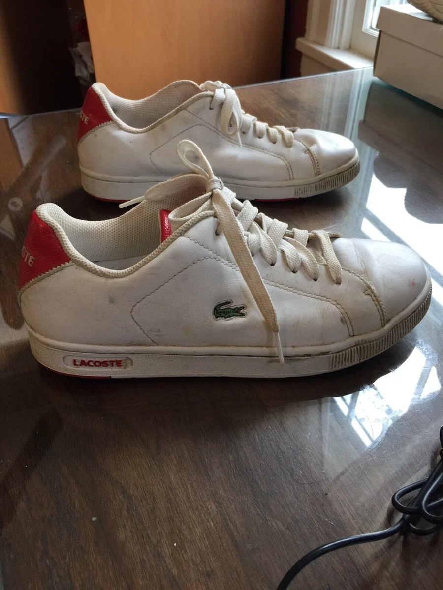 Womens 9.5 LACOSTE CARNABY RETRO White Leather Sneakers Tennis Shoes Crocodile