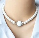 Vintage Glass Beaded Necklace White 1960s Faceted Milk Glass Choker 15”