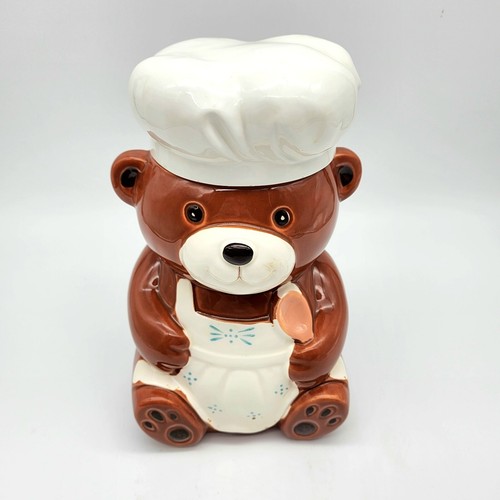 Tarro de galletas de oso de peluche de cerámica vintage pintado a mano hecho en Japón - Imagen 2 de 11