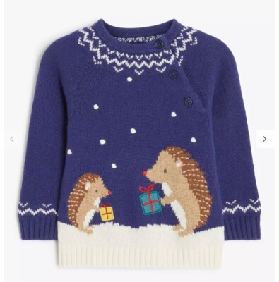 John Lewis Baby Christmas Hedgehog Scene Knit Jumper *BNWT* UK