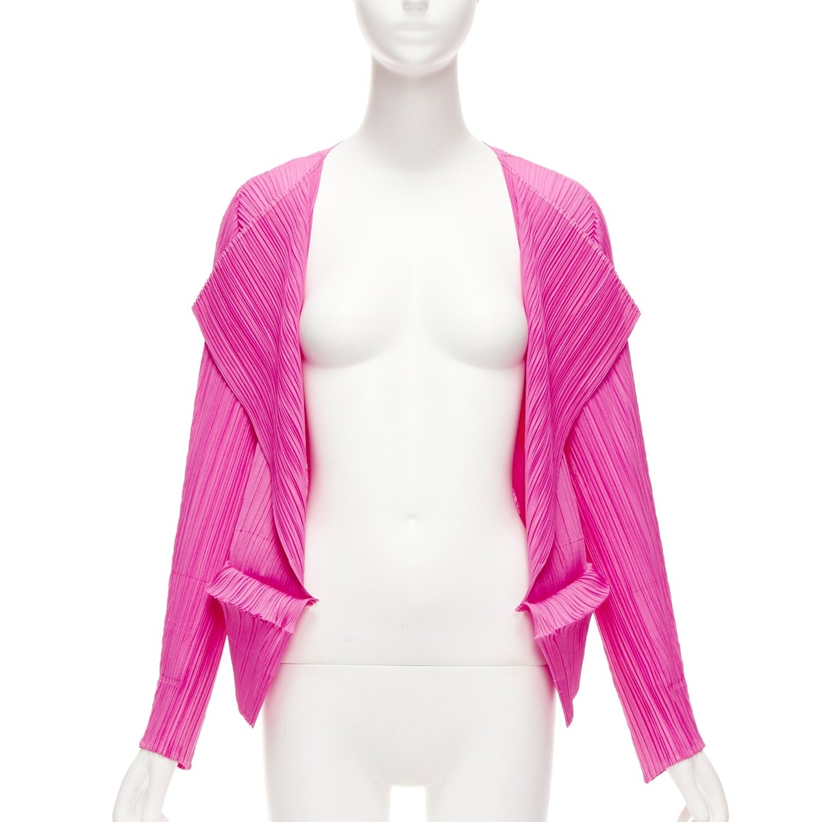 ISSEY MIYAKE Pleats Please hot pink pleated 3D cut hem cardigan  