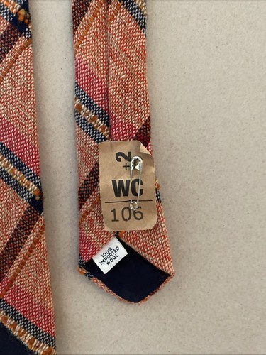 Plaid Tartan Wide Vintage Necktie 100% Wool Slub 56" L x 4.5" W Salmon Red EUC - Picture 5 of 6