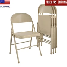 Heavy Duty Folding Chairs 4 Pack Durable Easy Storage Indoor All-Steel Frame New