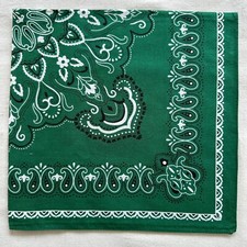 Vintage Men Bandana Western Green Cotton Paisley Damask Classic Handkerchief 20"