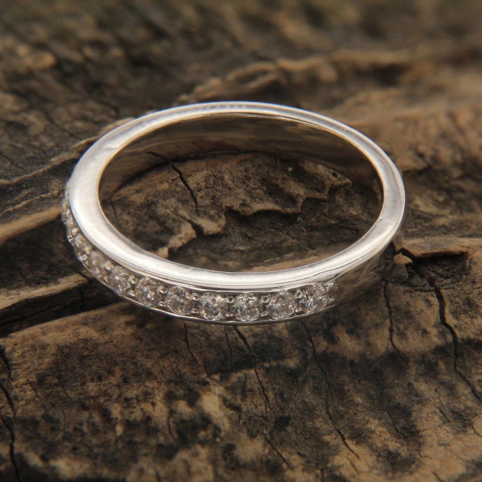 1 Ct Round Cut Cubic Zirconia Women's Eternity Band Ring 14K White Gold Plated - Image 2 of 4