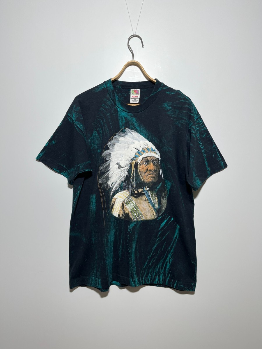 Vintage 90s Fruit Of The Loom Indian All Over Print T-Shirt Size