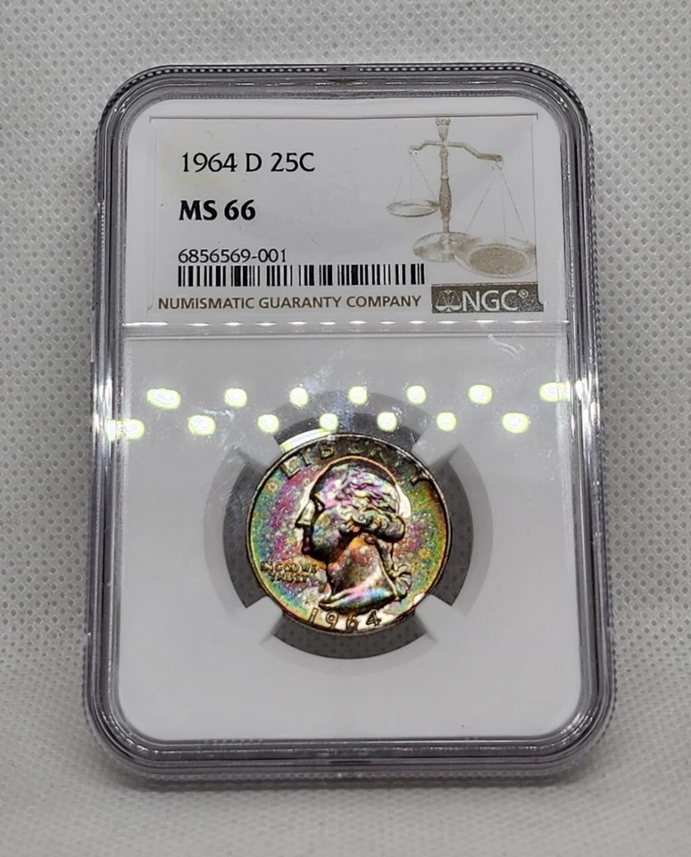 1964 D 25C Washington Quarter NGC MS66 Insane Rainbow Toned Best Color Toning - Image 2 of 4