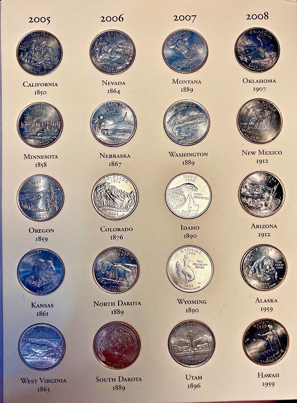 50 Fifty State US Commemorative Quarters Set 1999-2008 Complete with 52 Coins UC