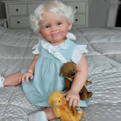 28'' Finished Reborn Baby Doll Toddler Girl Short White Hair Cloth Body Handmade