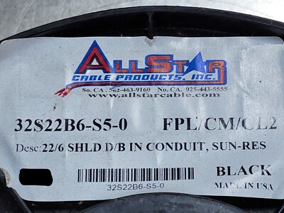 All Star 32S22B6 22/6C Shielded Waterblock Outdoor Security/Control Cable /50ft