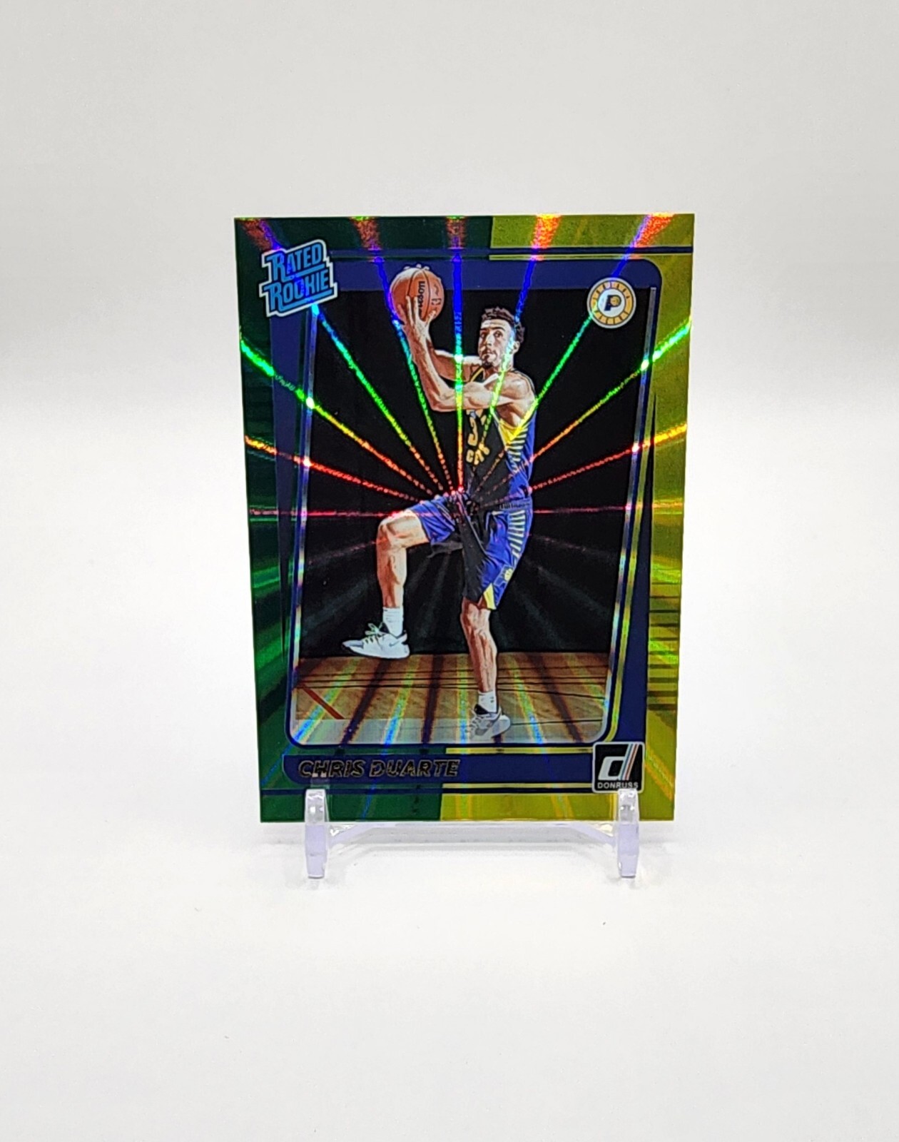 2021-22 Panini Donruss Rated Rookie Chris Duarte No. 223 Green Yellow Holo Laser