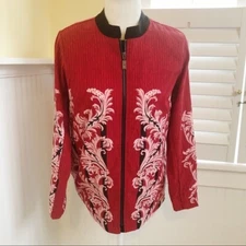 Bob Mackie Wearable Art A279 NWT Red Rococo Print Zip-Up Jacket Women's XXS