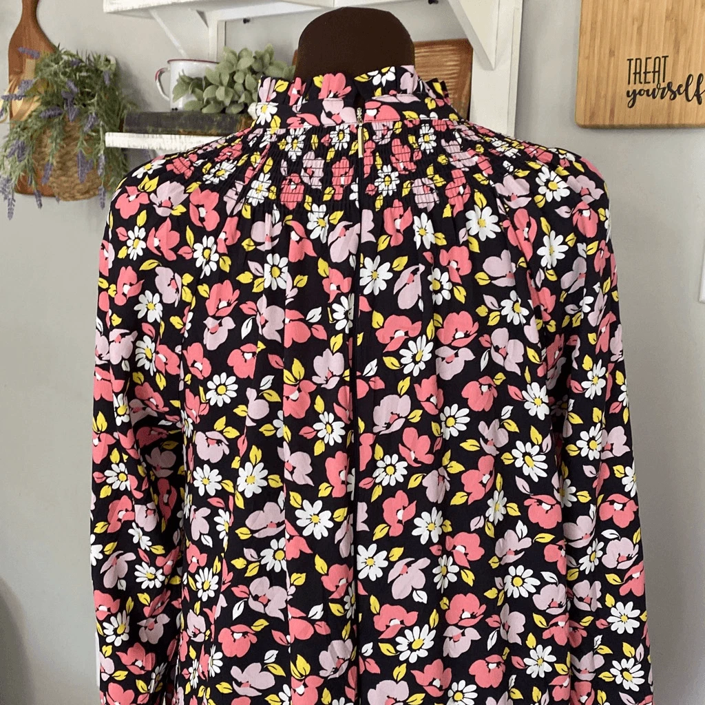 Abito a turno floreale Kate Spade Road trip taglia small nero rosa floreale manica lunga