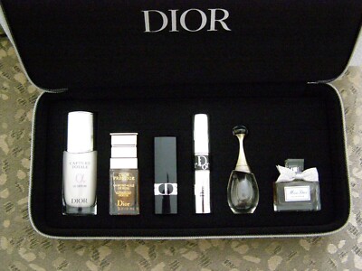 NIB DIOR Beauty 6 Piece mini   Lux - SET Black Travel Case silver zipper + Box 