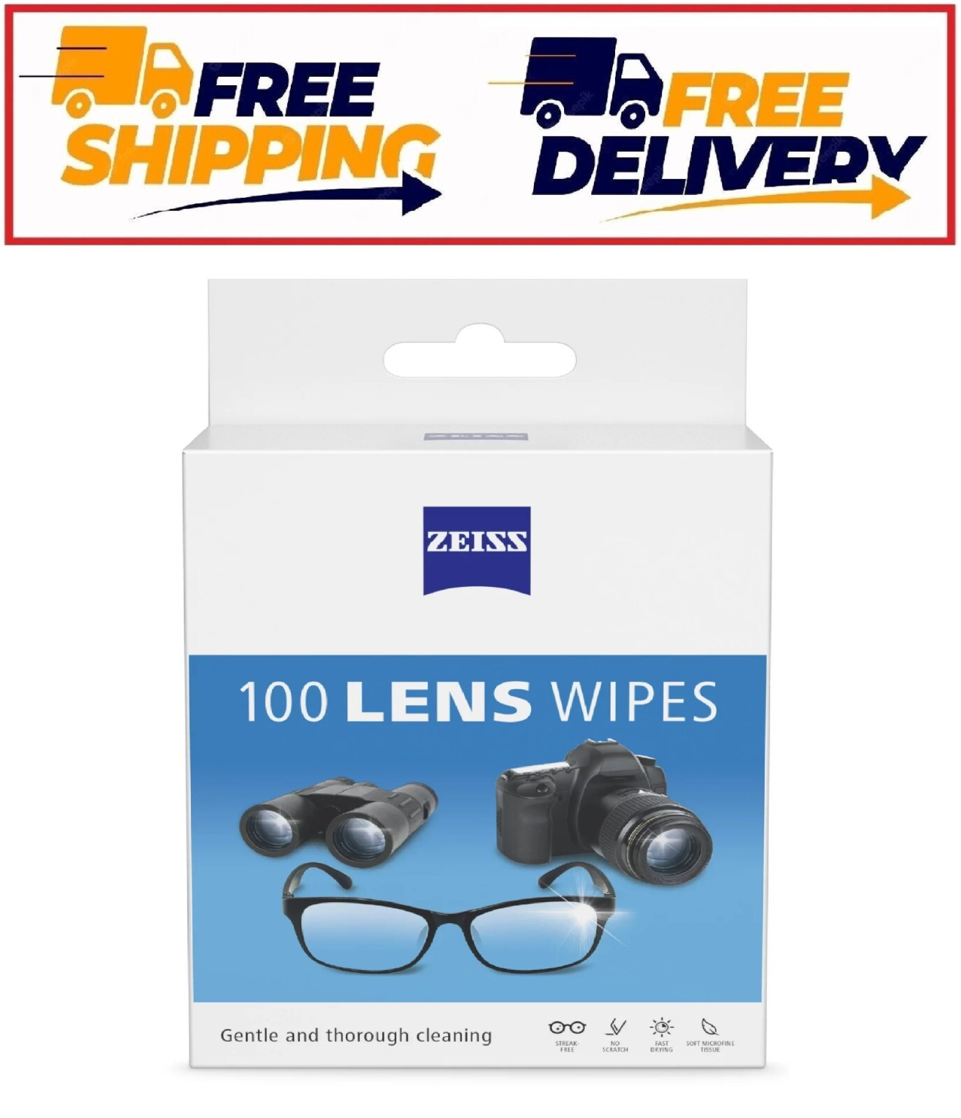 ZEISS Lens Wipes, PreMoistened Eye Glass Cleaner Wipes, 100 Count