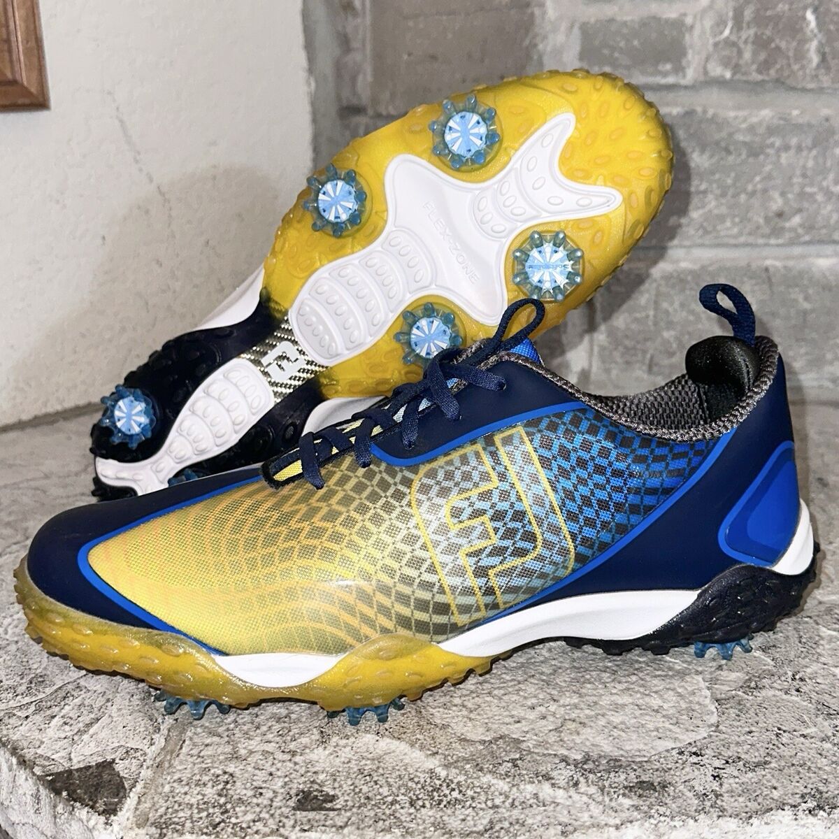 New FootJoy FJ Freestyle 2.0 Blue Yellow Golf Shoes Spikes New FootJoy FJ Freestyle 2.0 Blue Yellow Golf Shoes Spikes