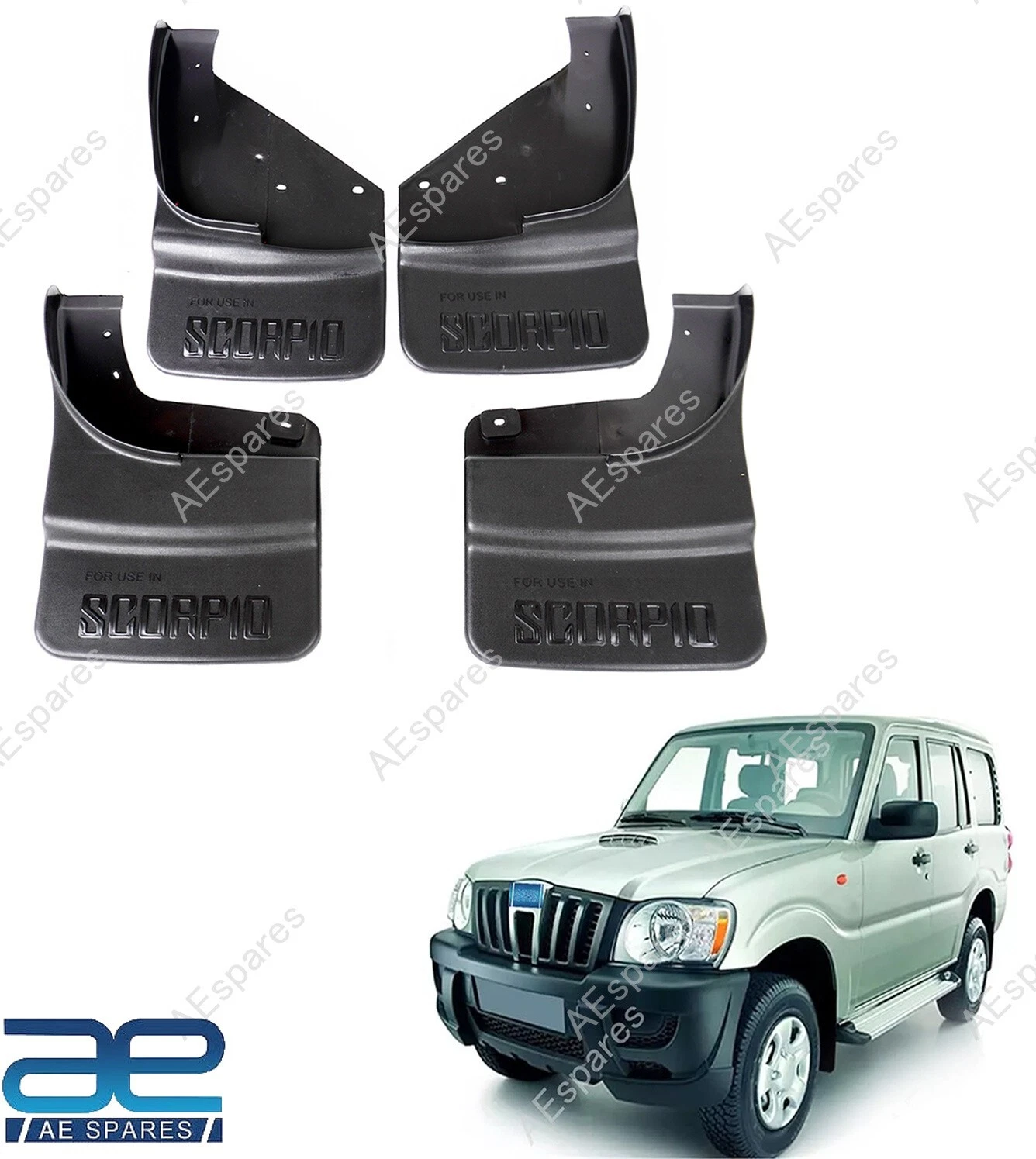 Mud Flap Set of 4 Black for Mahindra Scorpio Type 1 2002-2008