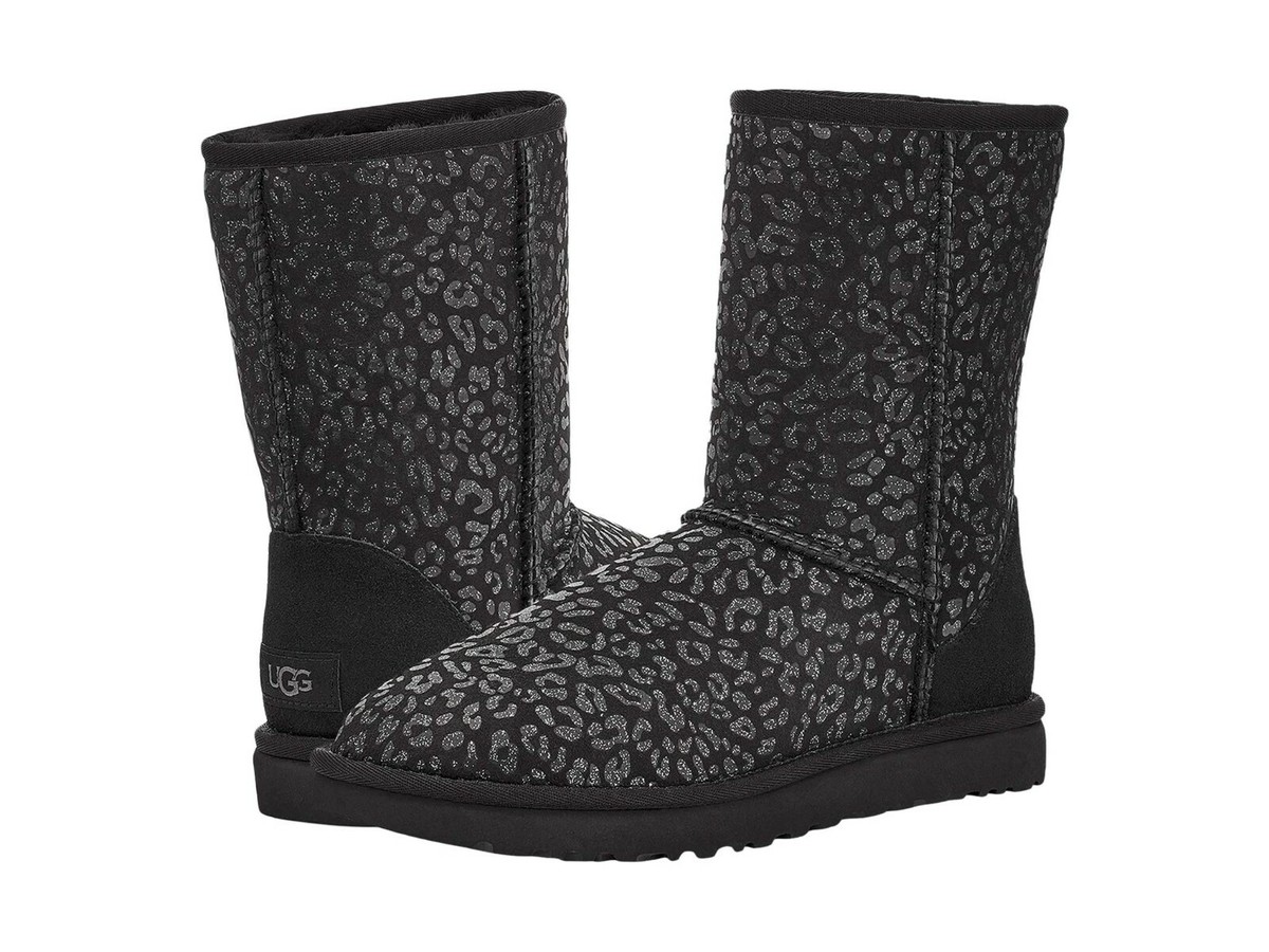 NEW UGG Uggs CLASSIC SHORT SNOW LEOPARD Black Suede Boots 6 7 8 9