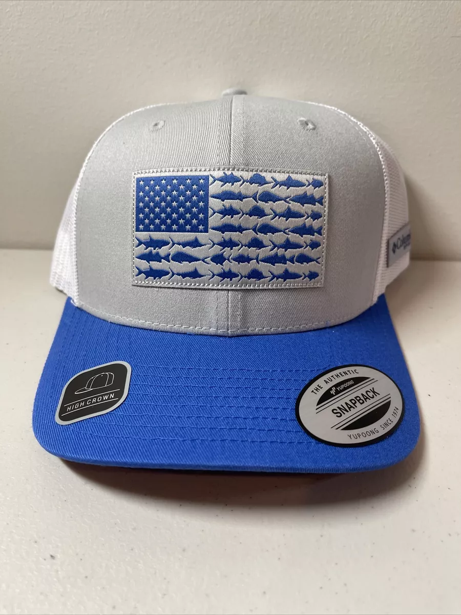 Columbia PFG Mesh Snap Back Fish Flag Ball Cap Hat Blue One Size NWT Fishing