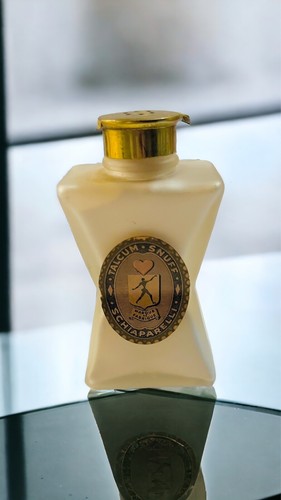 Vintage Schiaparelli Snuff Talcum Powder 4.5” Glass Bottle, Full, Never Opened