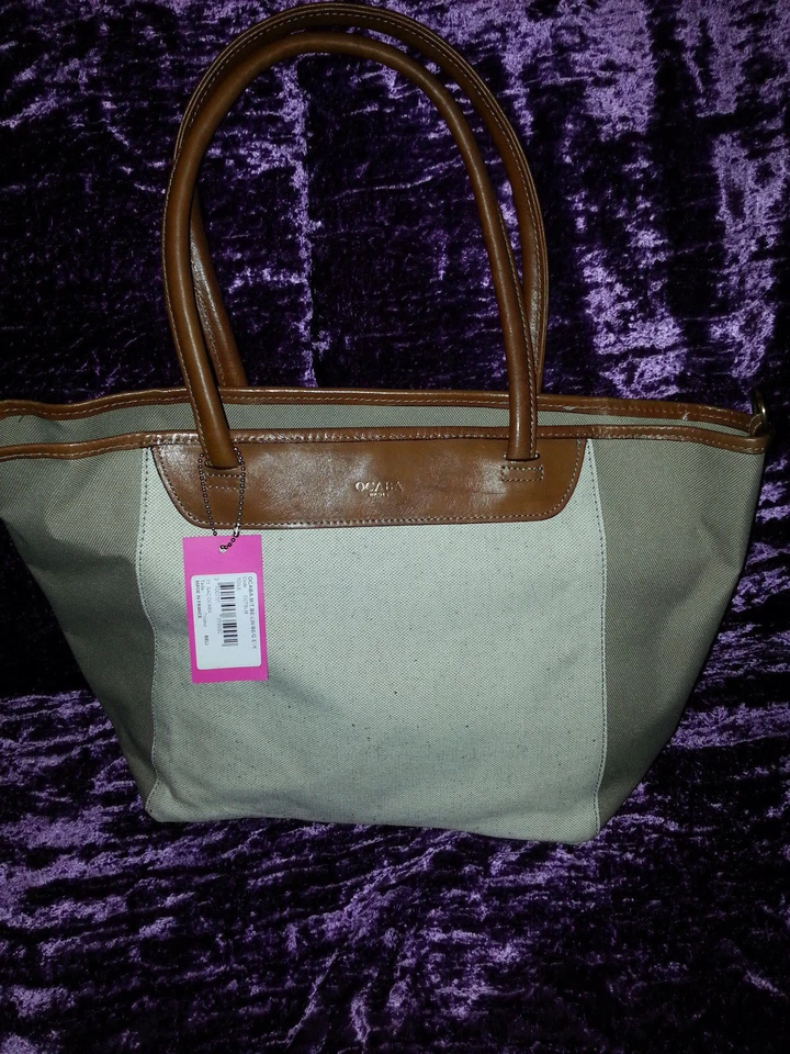 Sac ABACO modele Ocaba toile et cuir bicolor couleur lin/beige foncé réversible - Photo 1/4