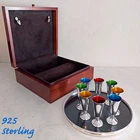 Vintage Sterling Silver Cordial Shot Box Set- midcentury style bar apertif etc