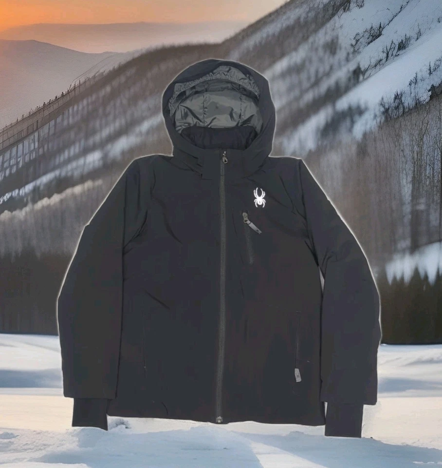 Chaqueta de esquí Spyder Ambush juvenil abrigo de invierno con capucha niños talla 12-14 grande negro Foto 3 de 4