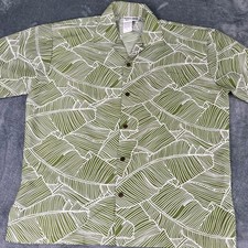 Makani Hawaii Aloha Shirt Men  s Large Green Leaf Print Microfiber Excellent